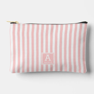 Pochette À Accessoires Jolies rayures rose pâle et monogramme initial