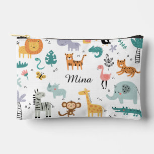 Pochette À Accessoires Jolis Animaux de la Jungle Safari Nom de Bébé Pers