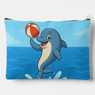 Pochette À Accessoires Jouer Dauphin de dessin avec Beach Ball