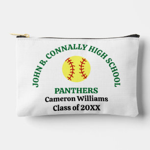Pochette À Accessoires Joueuse de softball de lycée vert personnalisée