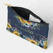 Pochette À Accessoires Jovely Watercolor Sunflowers Blue Arrière - plan N (Ouvrir)