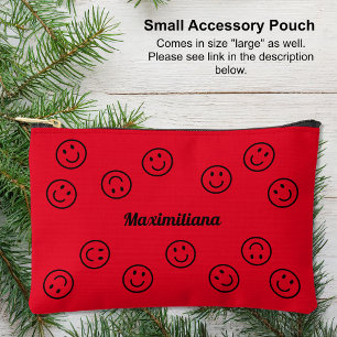 Pochette À Accessoires Joyeux visages noir sur la poche d'accessoires Red