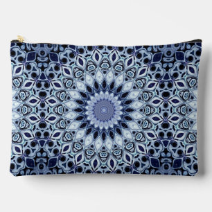 Pochette À Accessoires Kaleidoscope Mandala Motif Bleu et Blanc