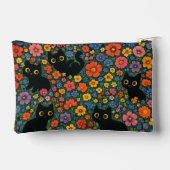 Pochette À Accessoires Kawaii Garden Art | Cute Black Cat Floral Pattern (Verso)
