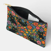 Pochette À Accessoires Kawaii Garden Art | Cute Black Cat Floral Pattern (Ouvrir)