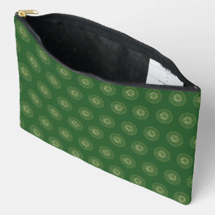 Pochette À Accessoires Kelly Green Médaillons de fleurs de Zinnia dorée