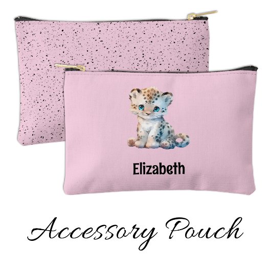 Pochette À Accessoires Kids cute leopard add a name pink black