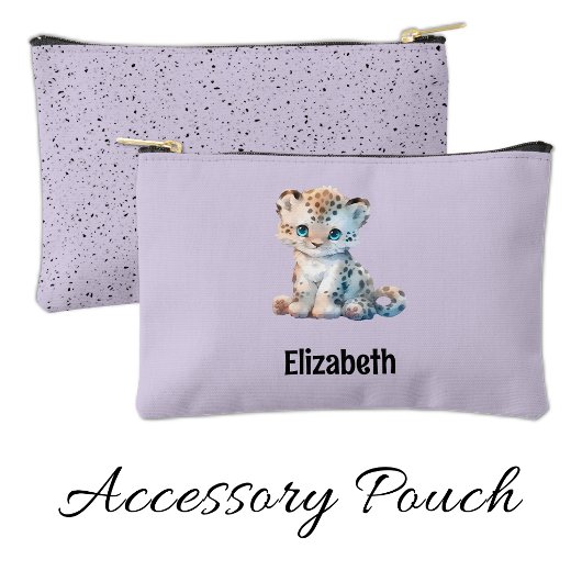 Pochette À Accessoires Kids cute leopard add a name purple black