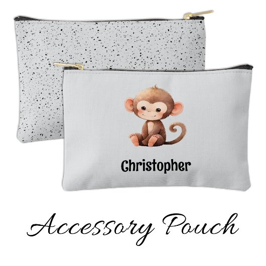 Pochette À Accessoires Kids cute monkey add a name grey black
