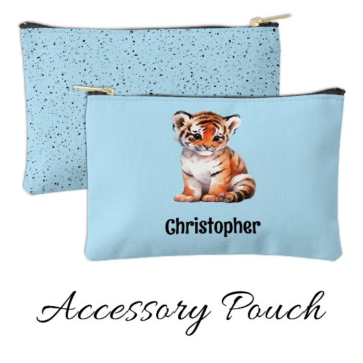Pochette À Accessoires Kids cute tiger add a name blue black