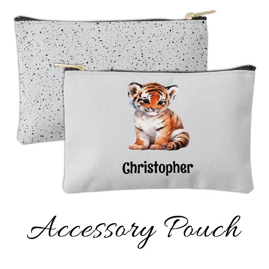 Pochette À Accessoires Kids cute tiger add a name grey black