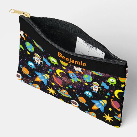 Pochette À Accessoires Kids Outer Space Rocket Planet Noir (Ouvrir)