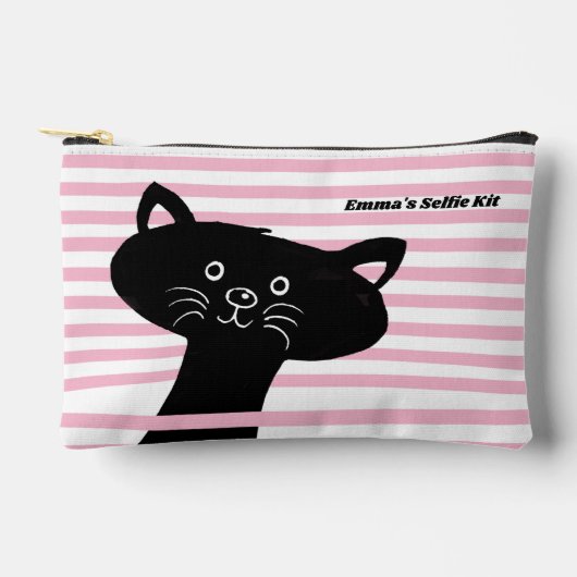 Pochette À Accessoires Kit Selfie - Chat Peeking Noir Cute (Recto)
