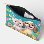 Pochette À Accessoires Kitty et Chiot Nom personnalisé des enfants (Ouvrir)