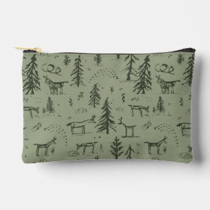 Pochette À Accessoires Lac Pine Deer Life - motif de bois de sauge vert.
