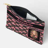 Pochette À Accessoires Lady déco noir et rose avec fleurs (Ouvrir)