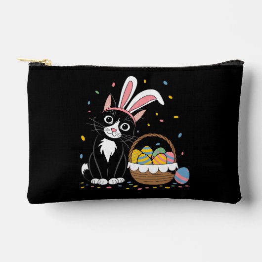 Pochette À Accessoires Lapin de Pâques Chat Noir Smoking Oreilles de Lapi (Recto)