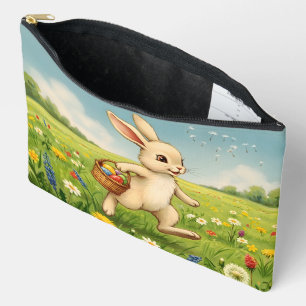 Pochette À Accessoires Lapin de Pâques de prairie printanière vintage