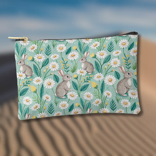 Pochette À Accessoires Lapins Mignons Assis Parmi des Pâquerettes Blanche