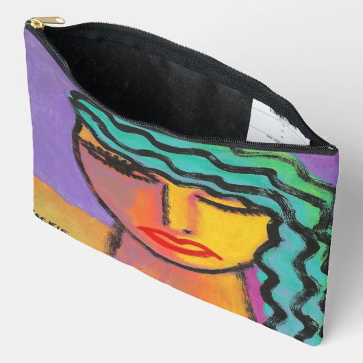 Pochette À Accessoires L'art Abstrait des cheveux turquoise (Ouvrir)