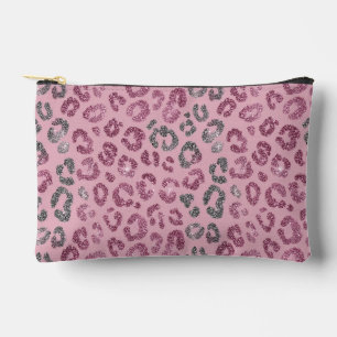 Pochette À Accessoires Léopard Pailleté Rose Élégant sur Fond Or Rose
