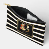 Pochette À Accessoires Lettre B Monogramme Floral Noir Blanc Or rayures (Ouvrir)