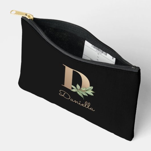 Pochette À Accessoires LETTRE D OR MONOGRAPHIQUE BOtanique Élégante (Ouvrir)