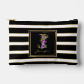 Pochette À Accessoires Lettre J Floral Monogramme Noir Blanc Or rayures (Recto)