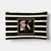 Pochette À Accessoires Lettre K Floral Monogramme Noir Blanc Or rayures (Recto)