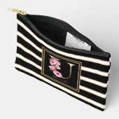 Pochette À Accessoires Lettre U Floral Monogramme Noir Blanc Or rayures (Ouvrir)