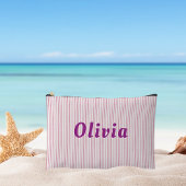 Pochette À Accessoires Lettres personnalisées, rayées roses, violettes