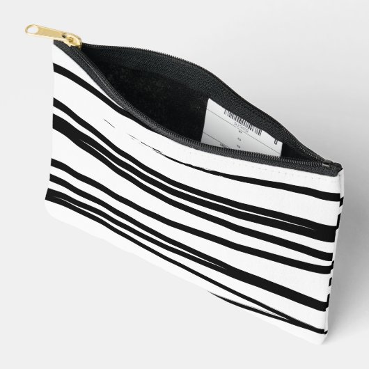 Pochette À Accessoires Lignes noires et blanches modernes Art Abstrait (Ouvrir)