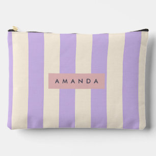 Pochette À Accessoires Lilas et Crème Rayé Personnalisé Douce