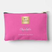 Pochette À Accessoires Logo d'entreprise rose chaud nom monogramme (Verso)