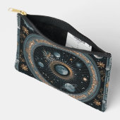 Pochette À Accessoires Lune orbitale céleste dorée avec astral orné (Ouvrir)