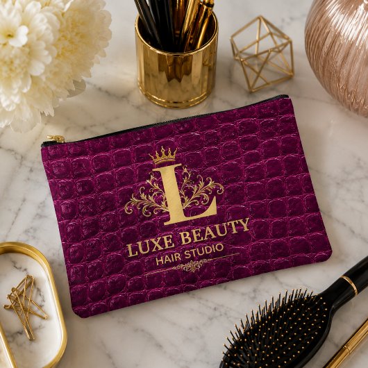 Pochette À Accessoires Luxury Crocodile Leather Monogram Gold Initial 
