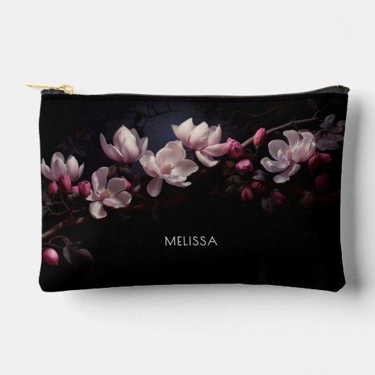 Pochette À Accessoires Magnolia 3D Fond Noir (Recto)