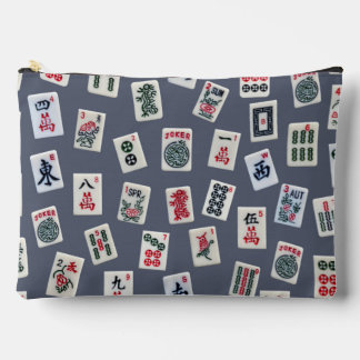 Pochette À Accessoires Mahjong symboles carreaux bleu foncé