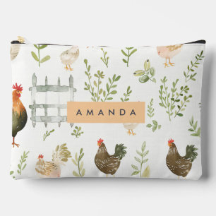 Pochette À Accessoires Maison rustique personnalisée Poulets et verdure