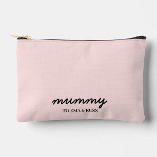 Pochette À Accessoires Maman Moderne Personnalisé Noms Enfants Rose Pâle