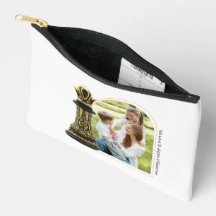 Pochette À Accessoires MAMAN Reine de ma vie, Écriture Dorée Échecs Noirs