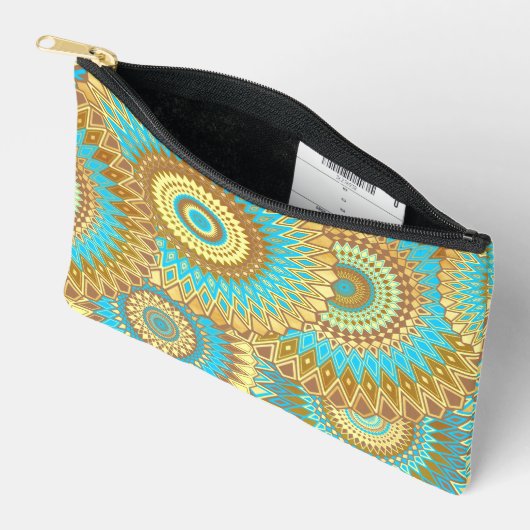 Pochette À Accessoires Mandala bleu marron or recouvrant (Ouvrir)