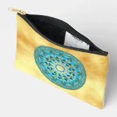 Pochette À Accessoires Mandala bleu or sur fond or doux (Ouvrir)