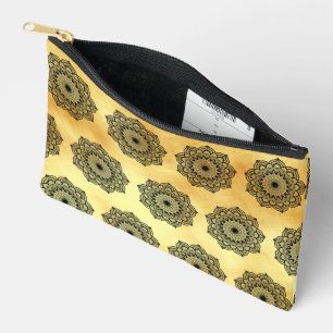 Pochette À Accessoires Mandala noir sur fond or doux