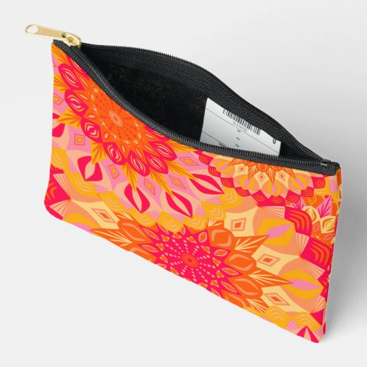 Pochette À Accessoires Mandala superposé orange rose jaune (Ouvrir)