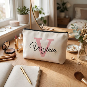 Pochette À Accessoires Maquillage Monogramme Elegant Script Rose V