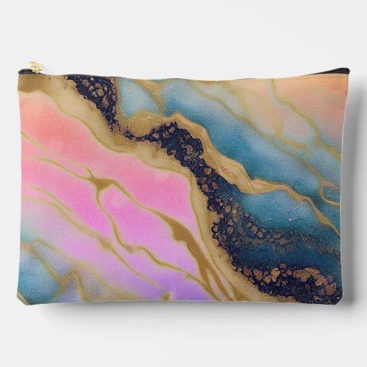 Pochette À Accessoires Marbre Faux Marine, Aqua, Rose, Or (Recto)