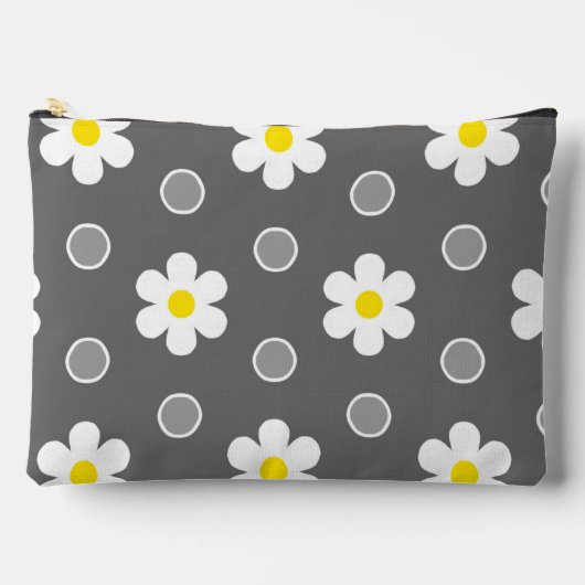 Pochette À Accessoires Marguerites et Pois gris et blancs (Recto)