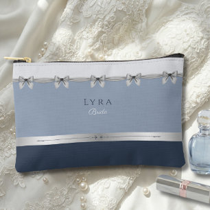 Pochette À Accessoires Mariée de Luxe Jour de Mariage Bleu Ardoise