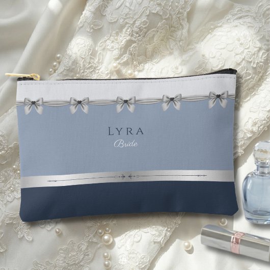 Pochette À Accessoires Mariée de Luxe | Jour de Mariage Bleu Ardoise